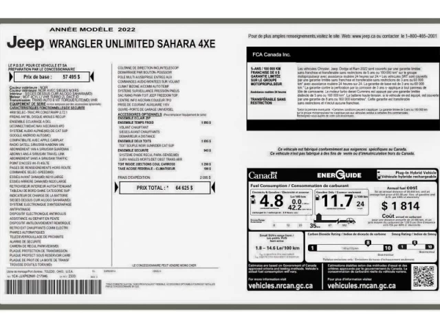 Jeep Wrangler 4XE Unlimited Sahara 4x4 CUIR 2 TOITS 2022