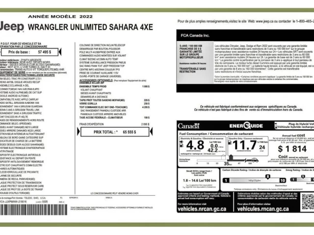 Jeep Wrangler 4XE Unlimited Sahara TOIT SKY ONE-TOUCH 2022