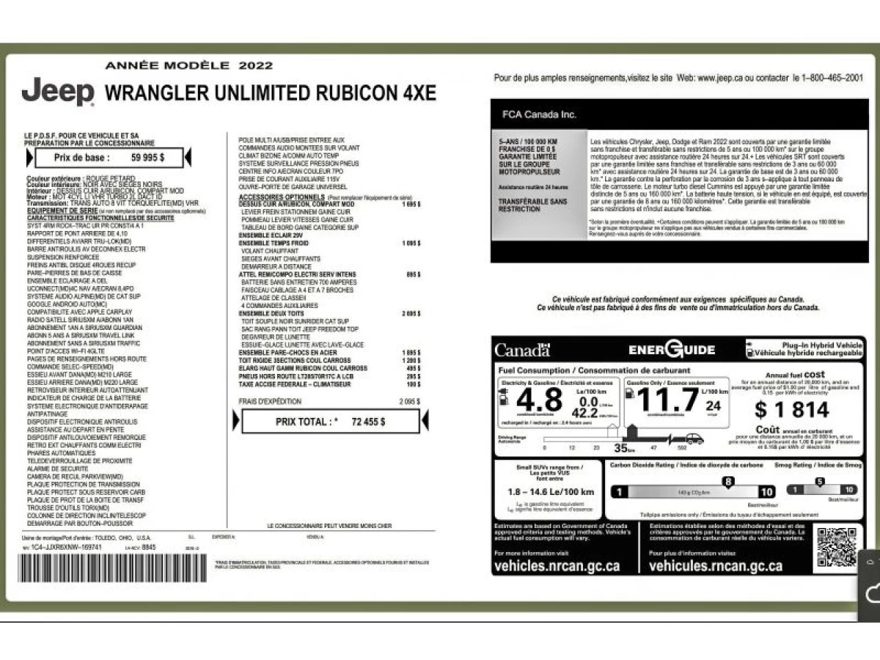2022 Jeep Wrangler 4XE Unlimited Rubicon 4x4 2 TOITS Main Image