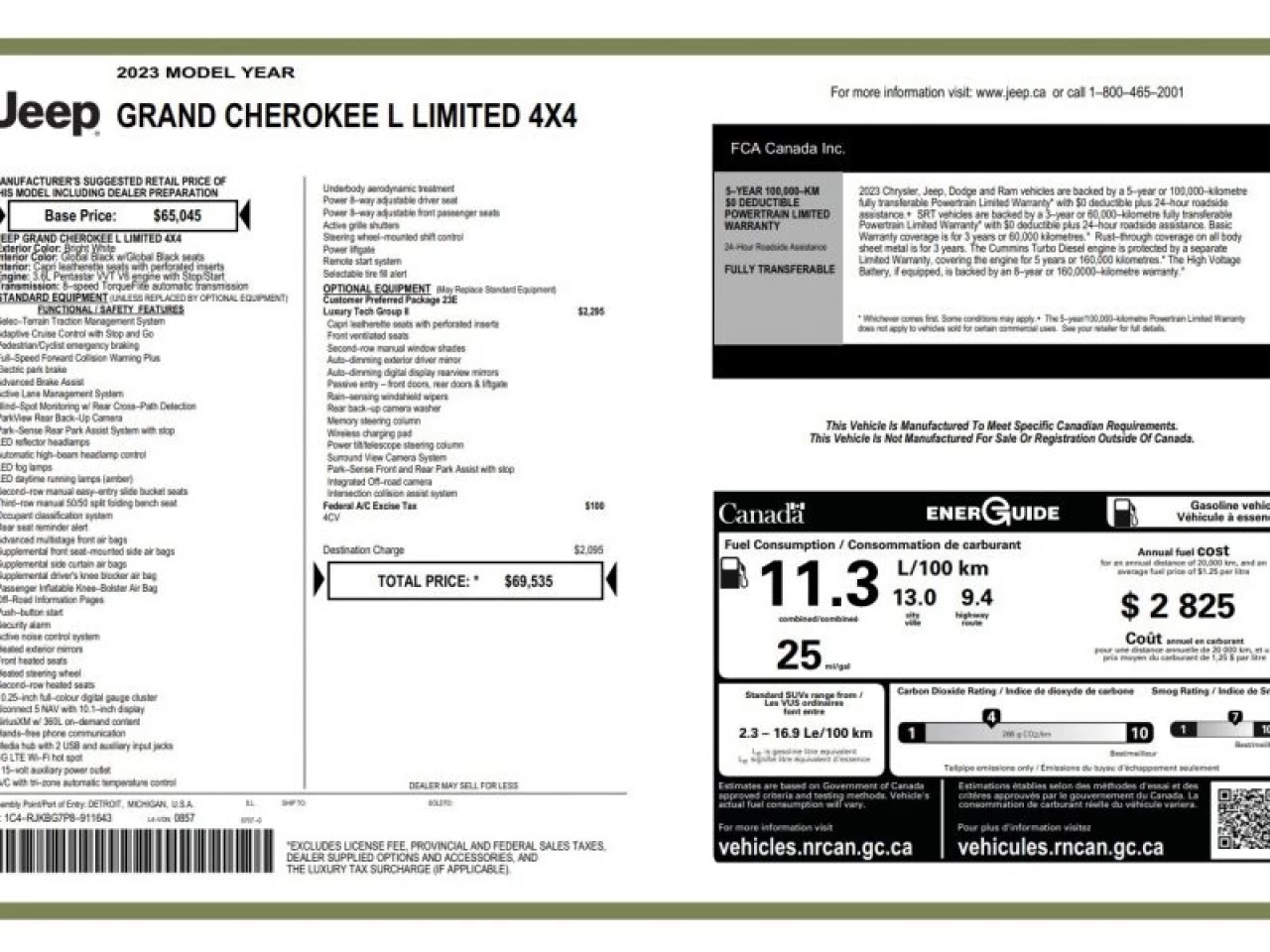 2023 Jeep Grand Cherokee L Limited 4x4 LUXURY TECH GROUP Image principale