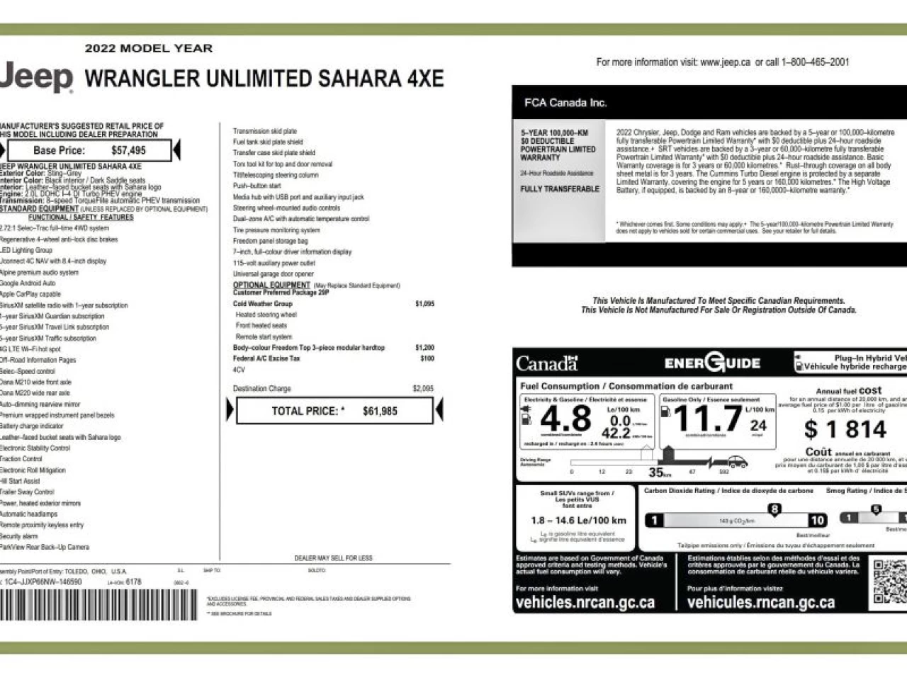 2022 Jeep Wrangler 4xe Unlimited Sahara 4x4 hybride Image principale