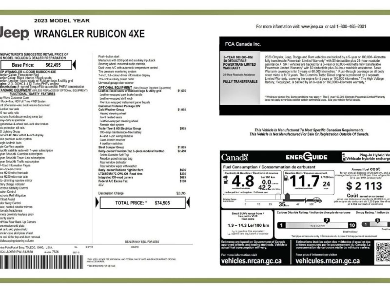 2023 Jeep Wrangler 4XE Rubicon 4 Door 4x4 Image principale
