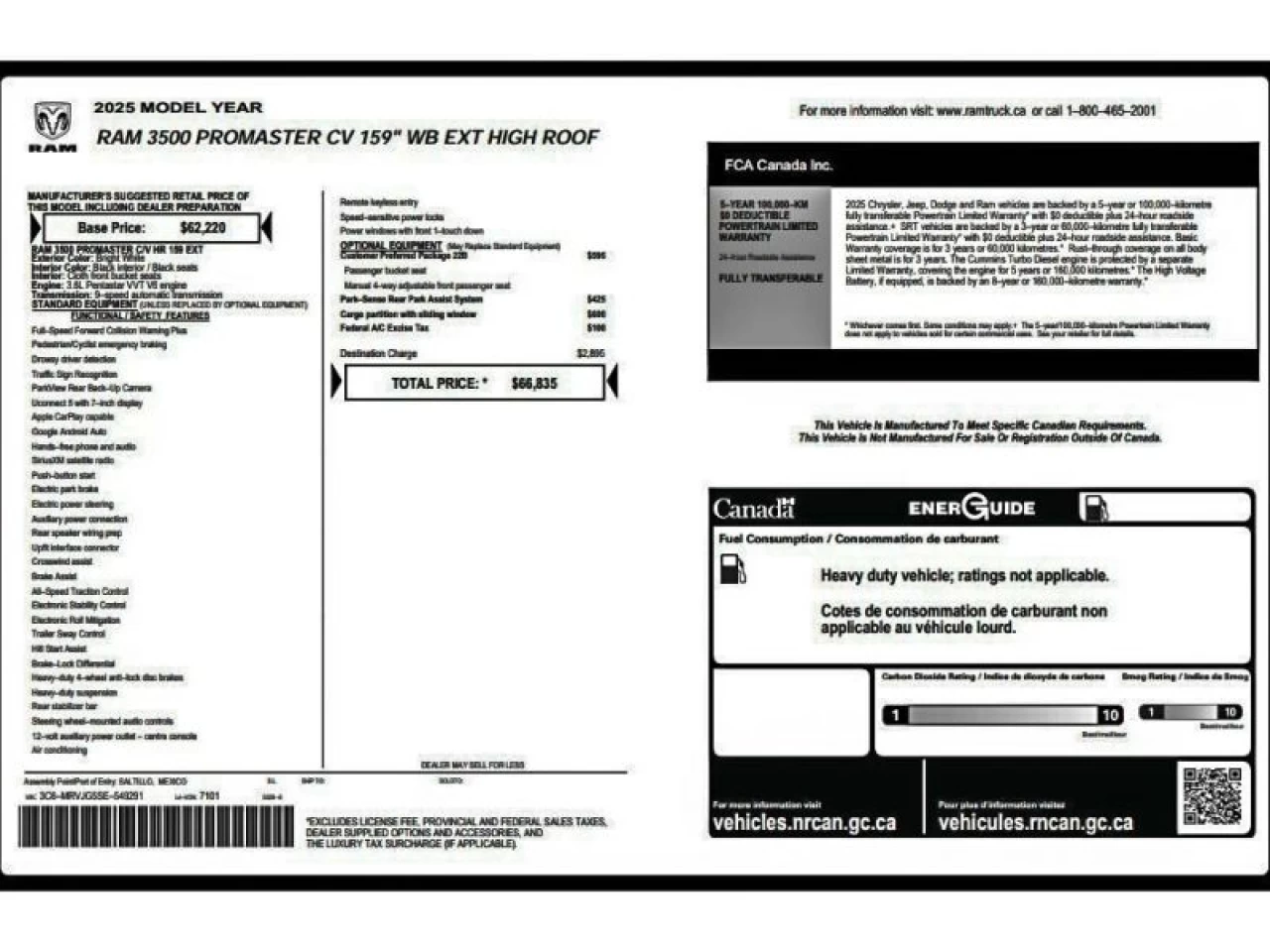 2025 Dodge Ram Tradesman 3500 High Roof Ext 159" WB w/Pass Seat Image principale