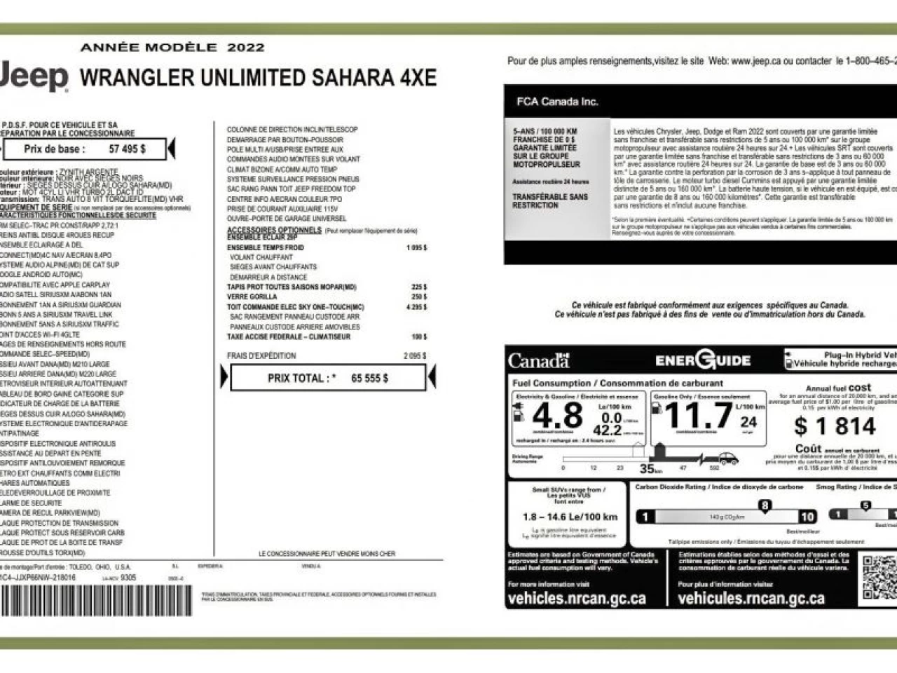 2022 Jeep Wrangler 4XE Unlimited Sahara TOIT SKY ONE-TOUCH Image principale