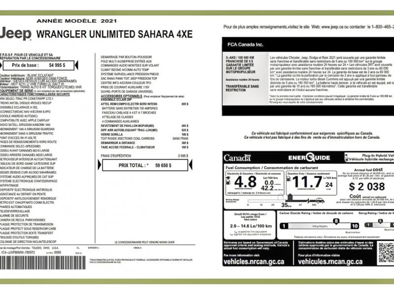 2021 Jeep Wrangler 4XE Unlimited Sahara 4x4F GROUPE REMORQUAGE Image principale