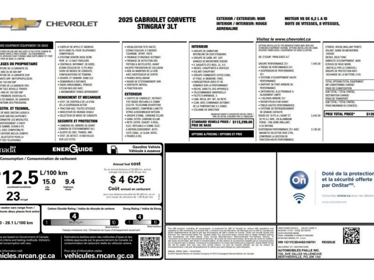 2025 Chevrolet Corvette 2dr Stingray Conv w/3LT Z51 PERFORMANCE GROUP Image principale
