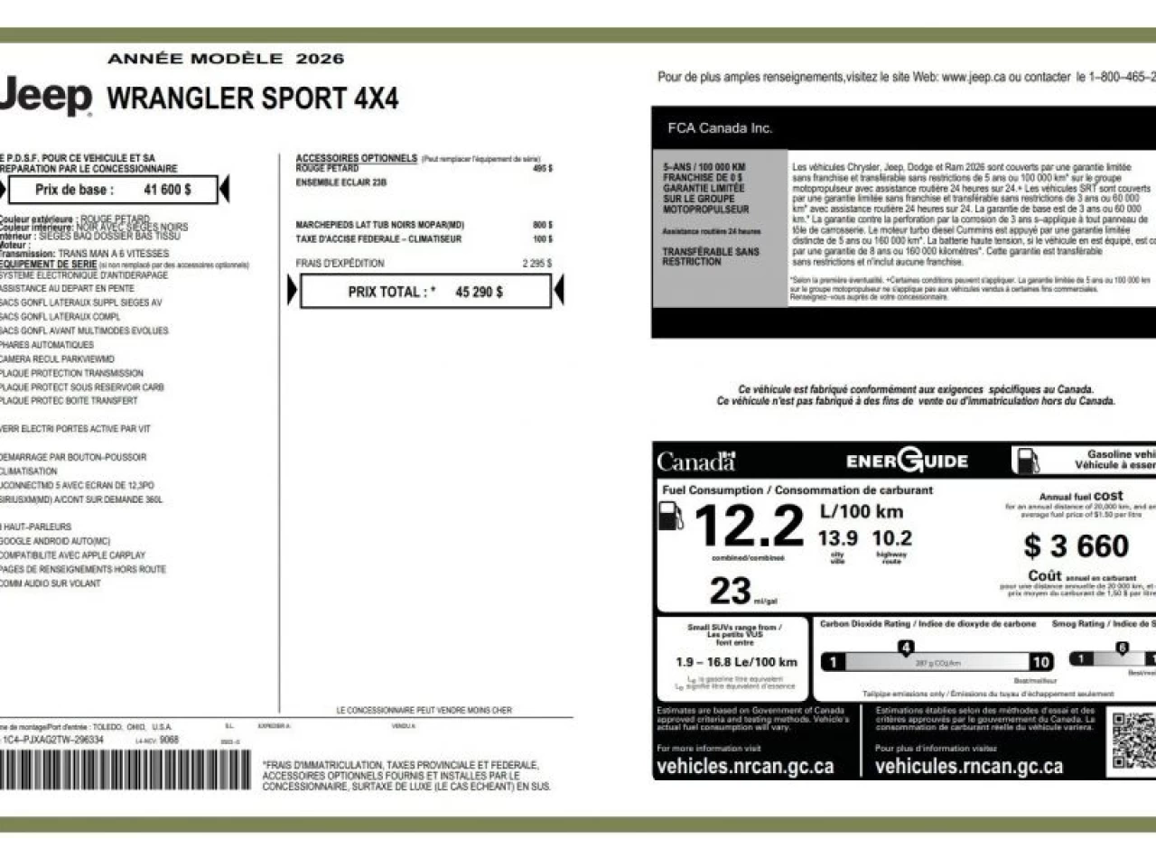 2026 Jeep Wrangler Sport Image principale
