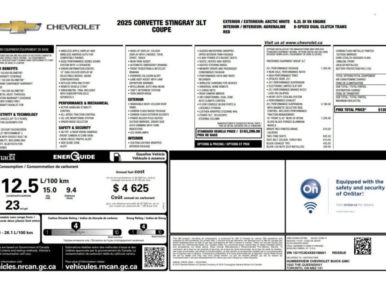 2025 Chevrolet Corvette Stingray Cpe w/3LT Z51 PACKAGES Image principale