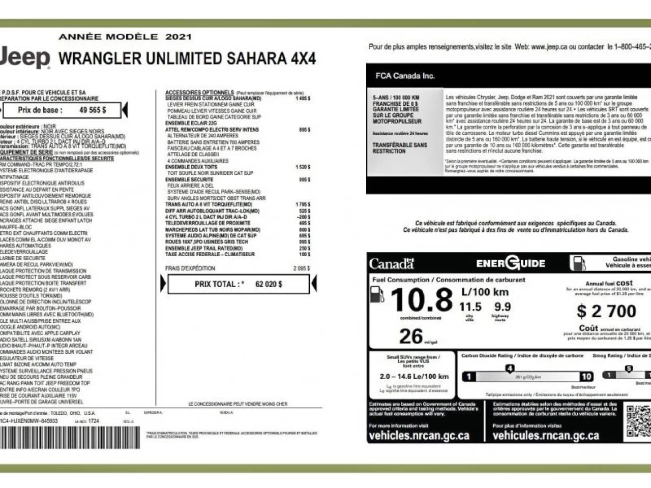 2021 Jeep Wrangler Unlimited Sahara CUIR 2 TOITS SYSTEME ALPINE Image principale