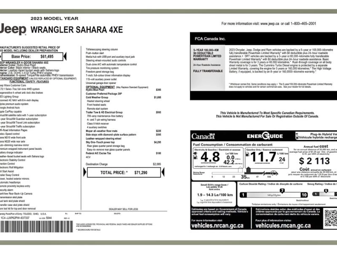 2023 Jeep Wrangler 4XE Sahara 4x4 SKY ONE-TOUCH TRAILER TOW Image principale