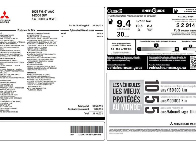 Mitsubishi RVR GT AWC CUIR TOIT PANORAMIQUE 2025