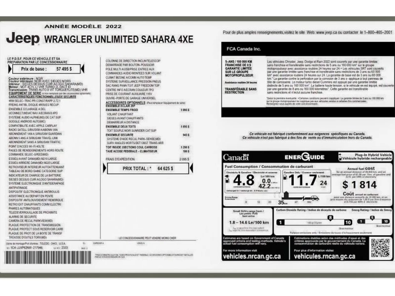 2022 Jeep Wrangler 4XE Unlimited Sahara 4x4 CUIR 2 TOITS Image principale