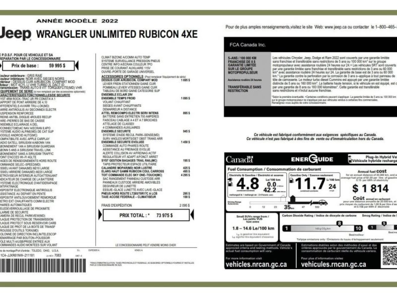 2022 Jeep Wrangler 4XE Unlimited Rubicon TOIT SKY ONE-TOUCH Image principale
