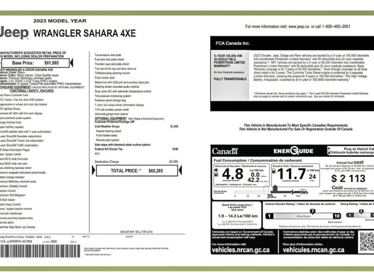 2023 Jeep Wrangler 4XE Sahara 4 Door 4x4 Image principale