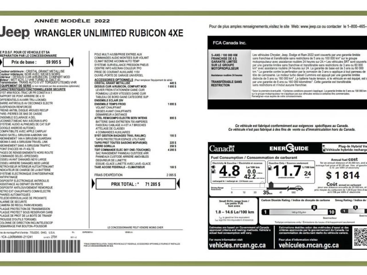 2022 Jeep Wrangler 4XE Unlimited Rubicon 4x4 TOIT SKY ONE-TOUCH Main Image