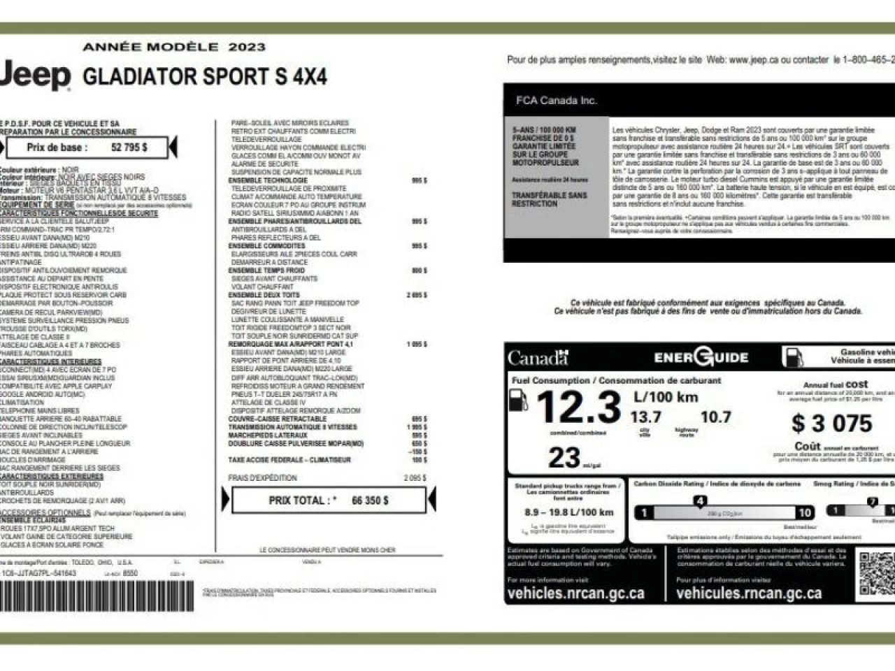 2023 Jeep Gladiator Sport S 4X4 GROUPE TECH REMORQUAGE MAX Image principale