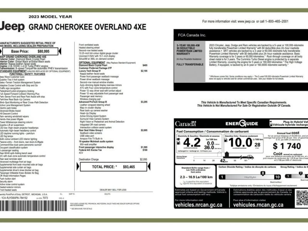 2023 Jeep Grand Cherokee 4xe Overland 4X4 Image principale