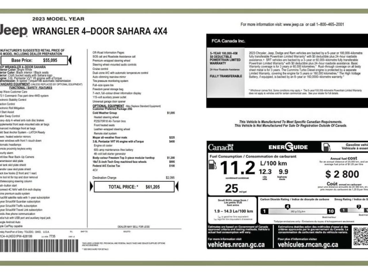 2023 Jeep Wrangler Sahara 4 Door 4x4 V6 GROUPE TEMPS FROID Main Image
