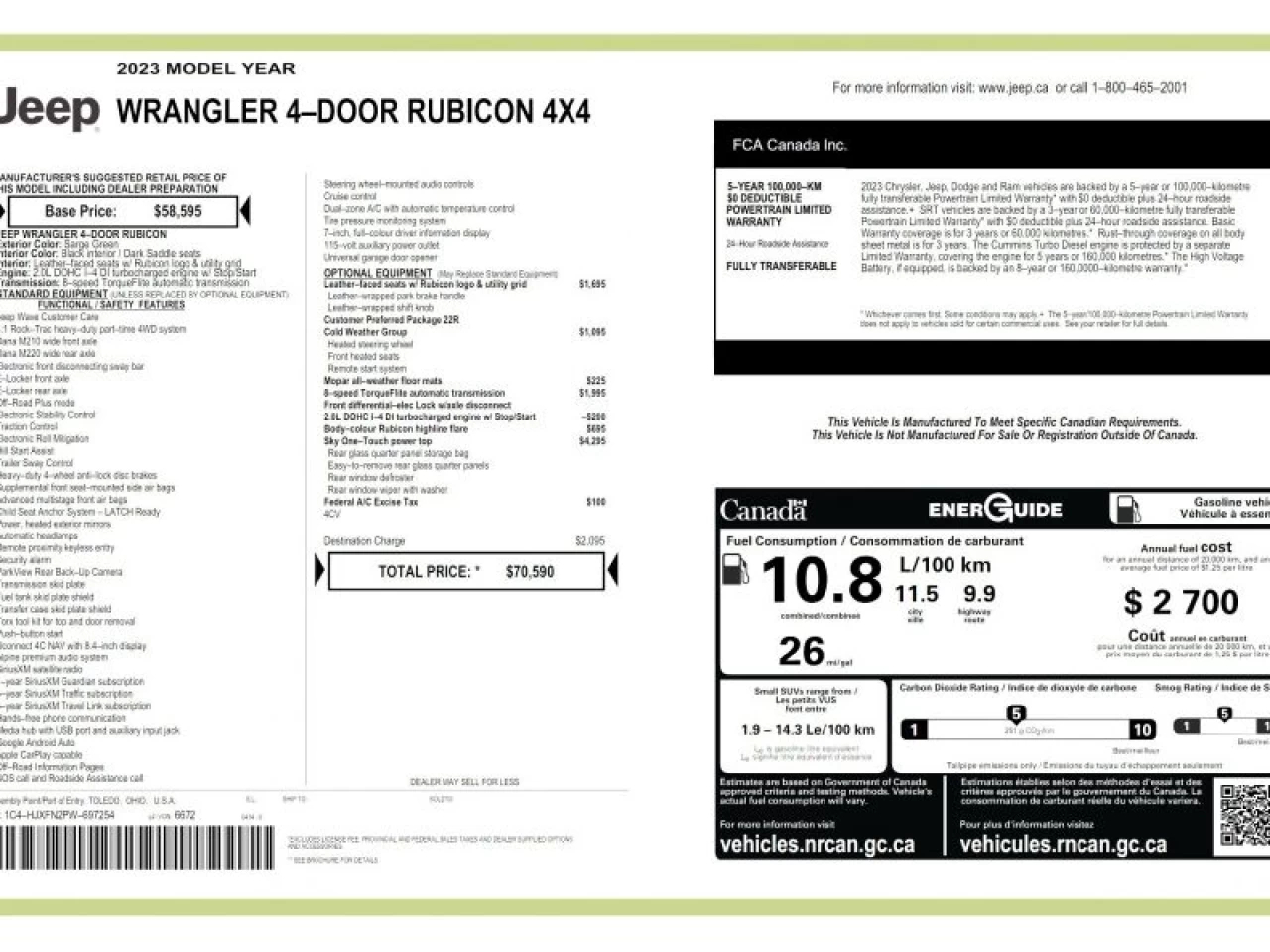 2023 Jeep Wrangler Rubicon 4 Door 4x4 toit sky one -touch Image principale