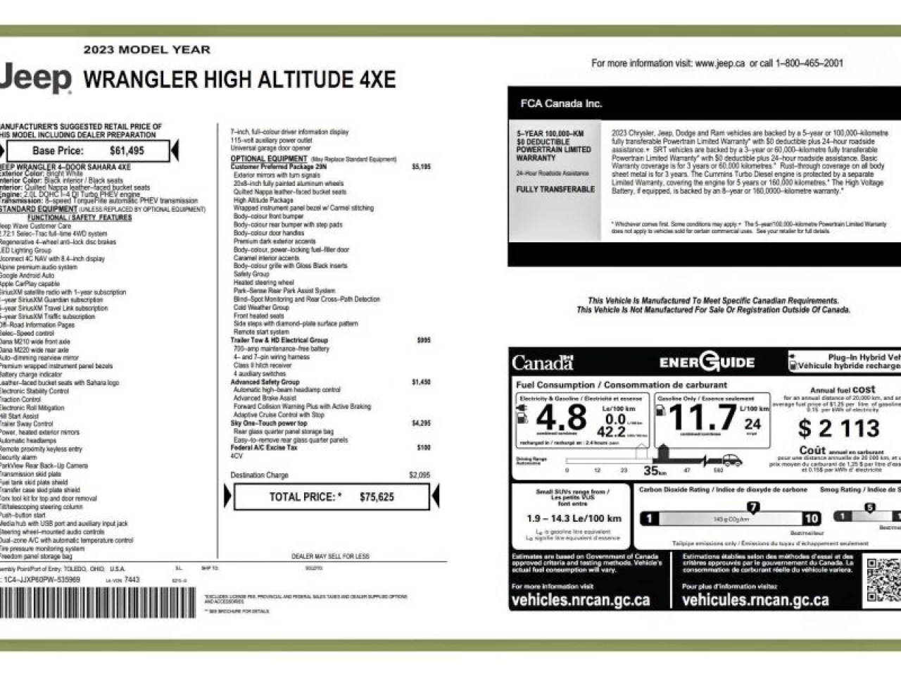 2023 Jeep Wrangler 4xe High Altitude 4 Door 4x4 toit sky one-touch Image principale
