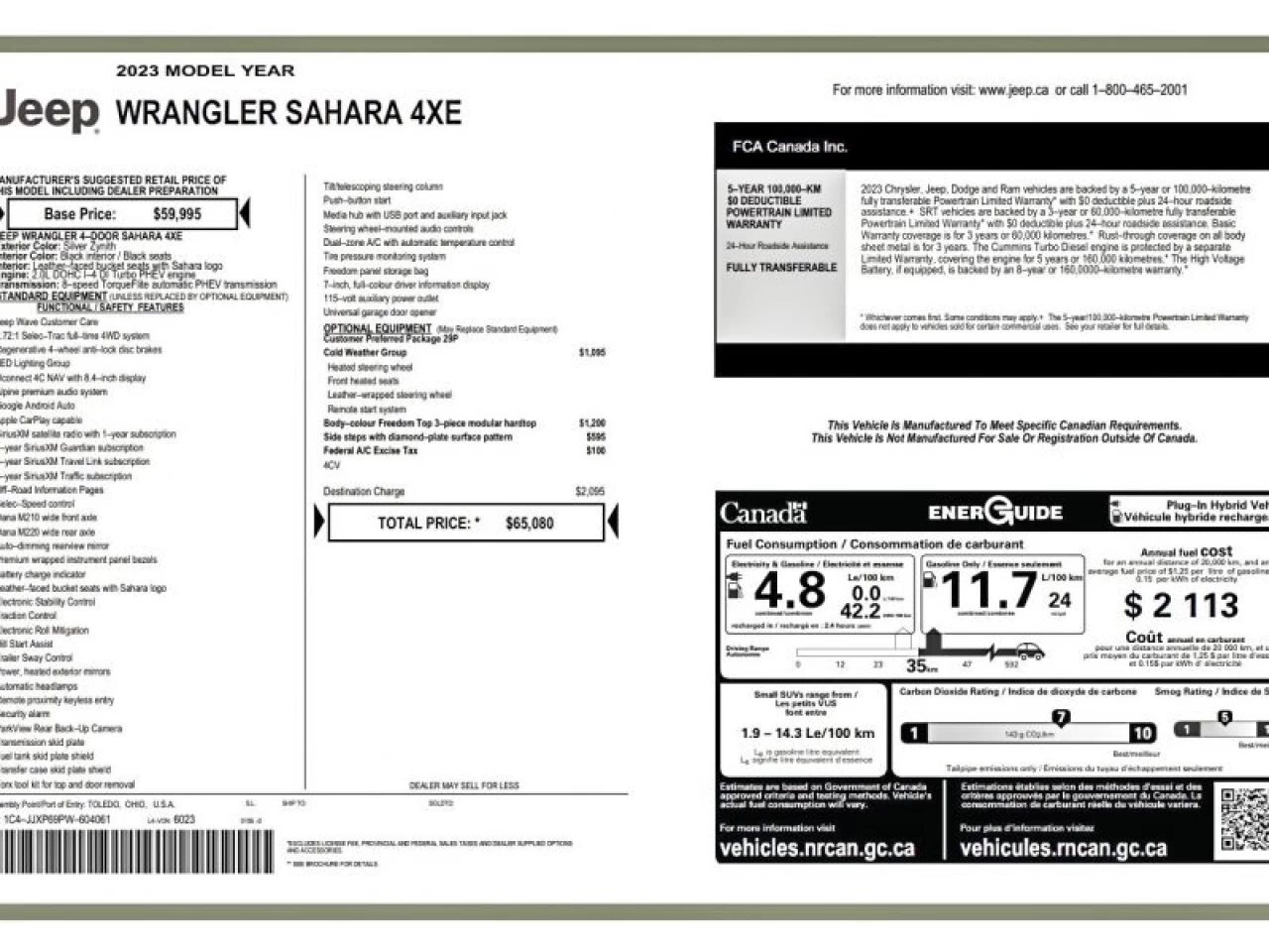 2023 Jeep Wrangler 4XE Sahara 4X4 COLD WEATHER GROUP Image principale