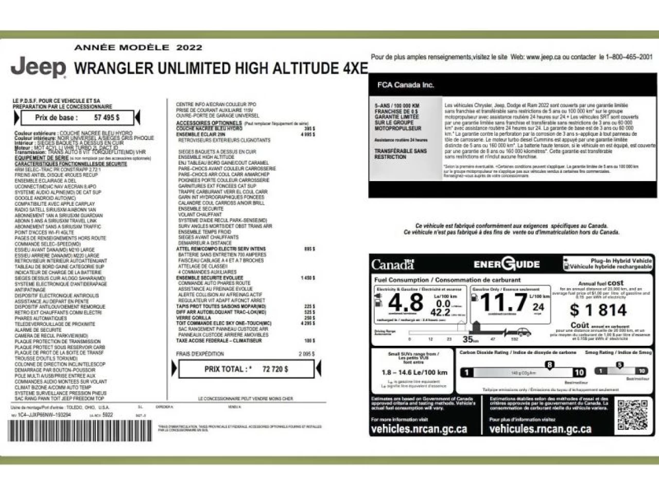 2022 Jeep Wrangler 4XE Unlimited High Altitude TOIT SKY ONE-TOUCH Image principale